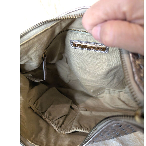 Elliott Lucca Metallic Woven Leather Hobo Shoulder Bag Champagne Bronze - Picture 6 of 13